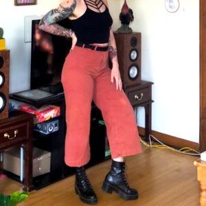 Free People (Women's) | High-Waisted, Wide Leg Cropped Pants in Burnt Orange